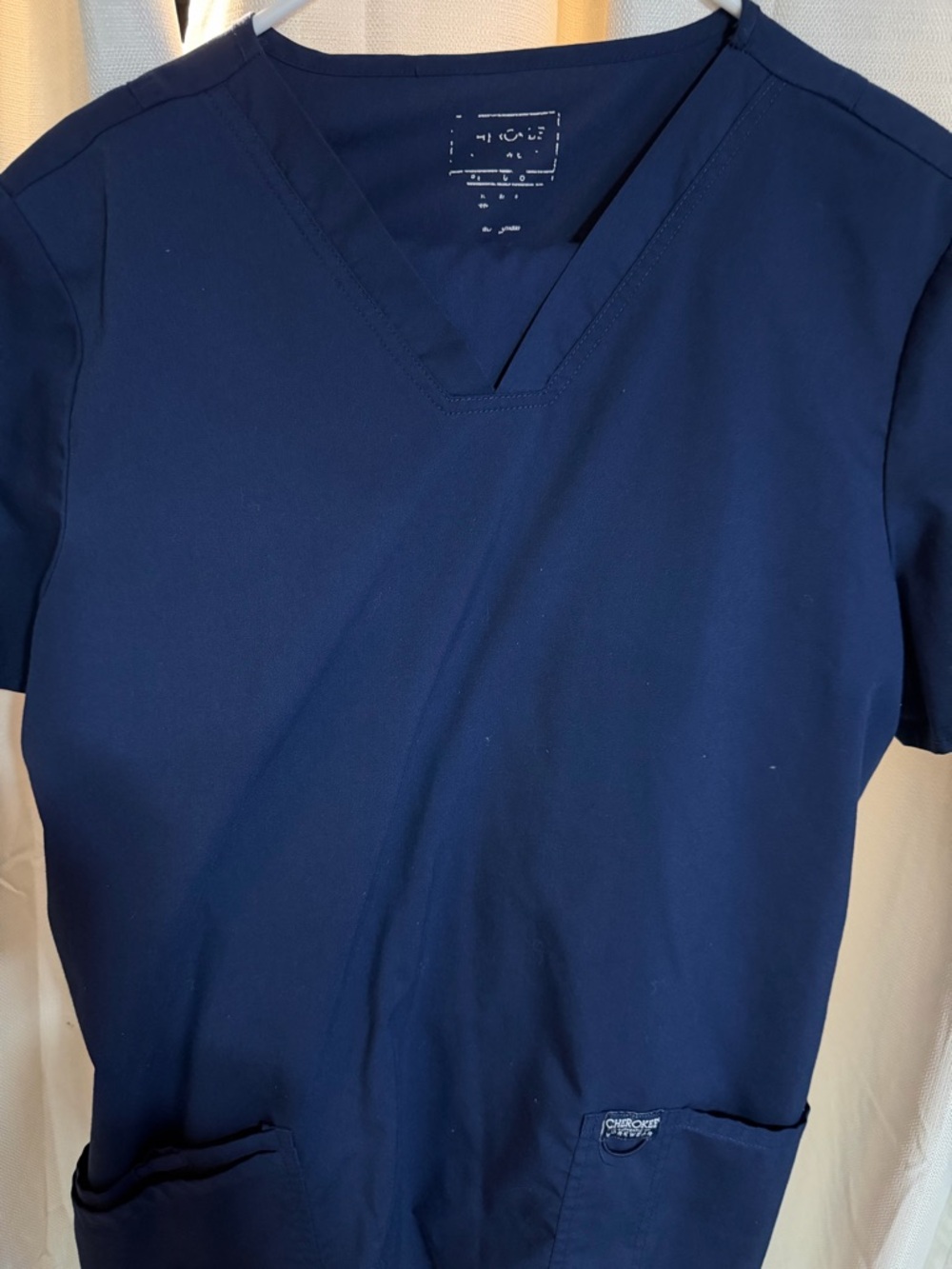 Cherokee Navy Blue V-Neck Scrub Top and medium tall bottoms